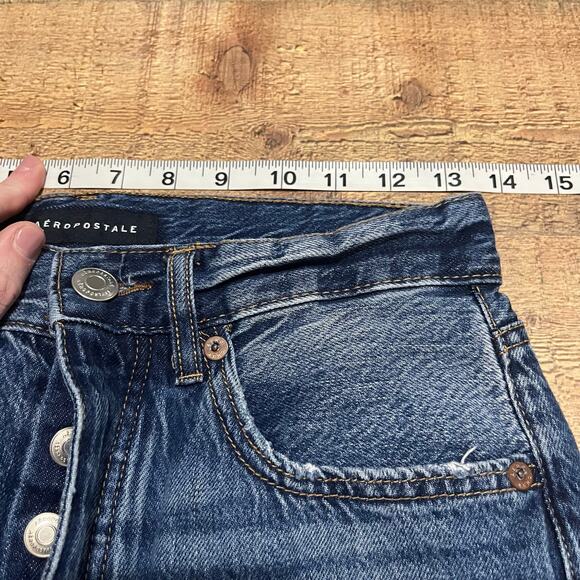 Aeropostale Women's Medium Wash Ripped Destroyed Button Fly 90s Baggy Jeans Sz 2 - Picture 8 of 10